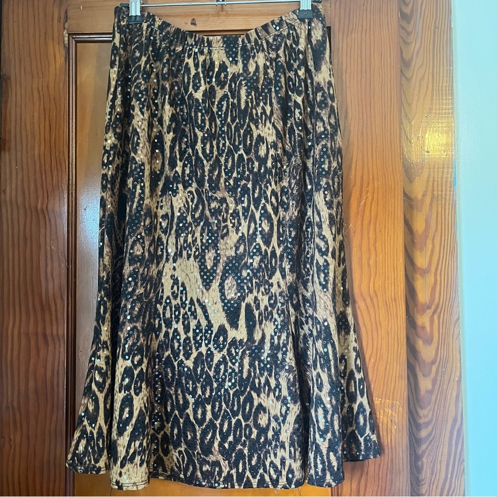 Y2k vintage Leopard Print flowy Skirt with clear sequins